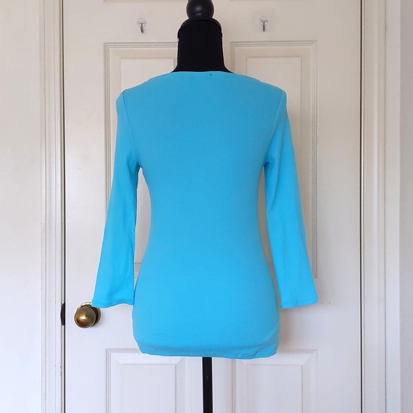 NWT. The Limited Cotton and Spandex Turquoise Blue 3/4 Sleeve Tee. - Picture 2 of 4